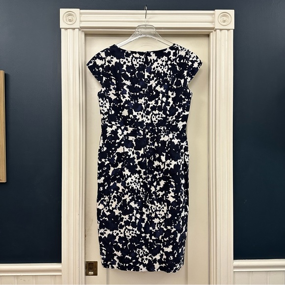 MaxMara Floral Print Dress-Size 12 Blue White Shirt Linen Lined Authentic - Picture 2 of 9